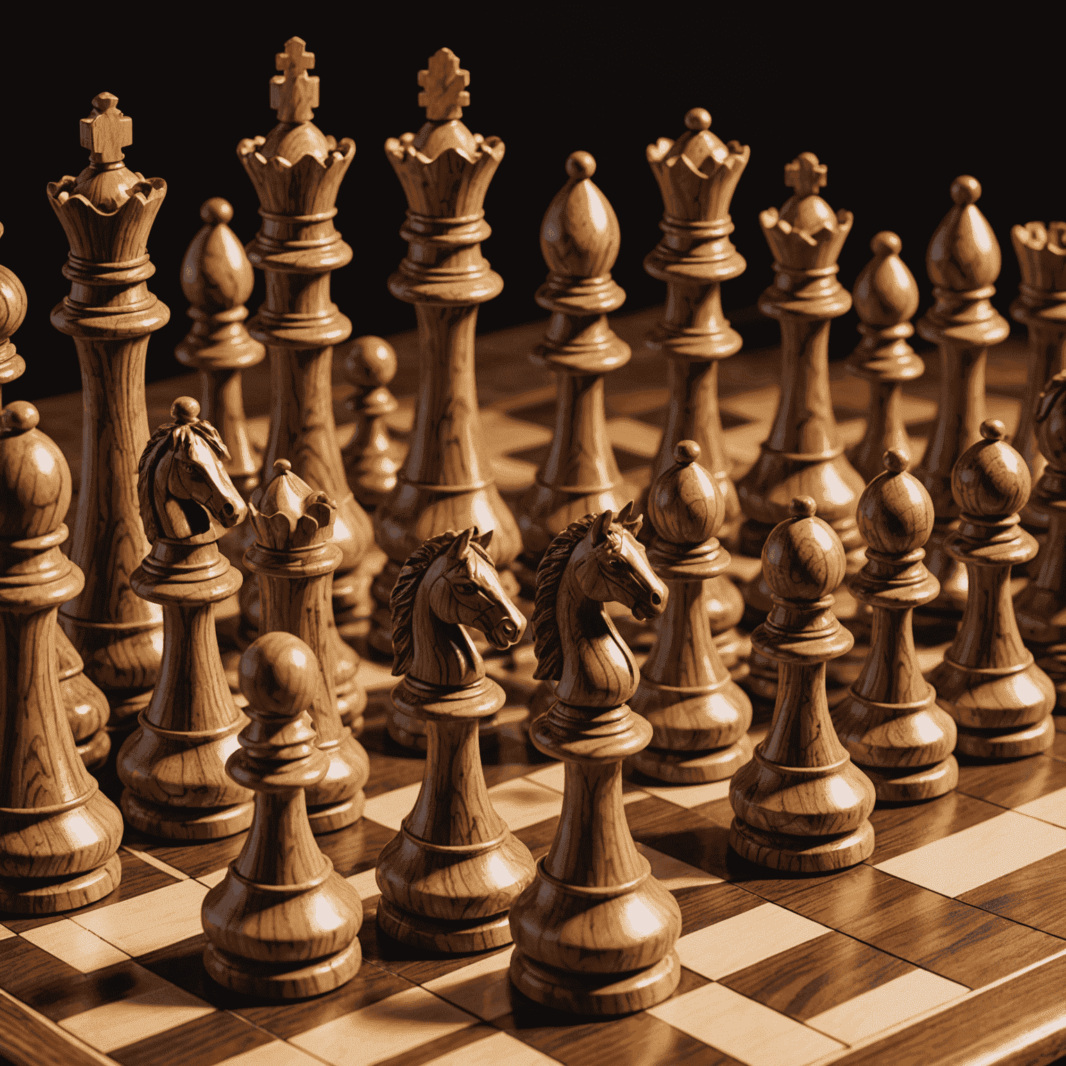 A collection of wooden chess pieces crafted by Stephen Harper, displayed on a chessboard, showcasing intricate details and different wood grains